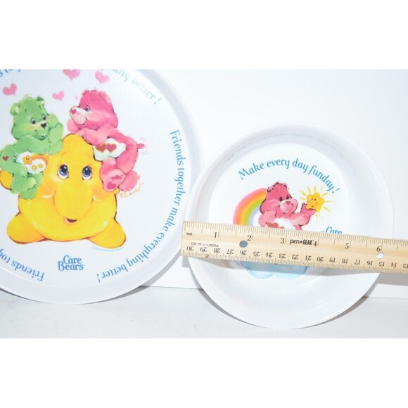 Vtg melamine Care Bears Fun Love a Lot plastic Plate Bowl set Silite - Picture 2 of 4